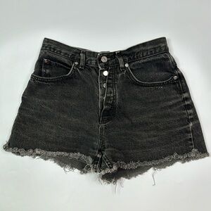 Vintage LEE Black Button Fly Raw Hem Cutoffs  High Waisted Shorts Size 7